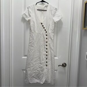 Madewell White Button Front Linen Blend Mini Dress